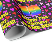 19. Geburtstag: Loving Hearts Pattern, Regenbogen Geschenkpapier (Rolleneckpunkt)