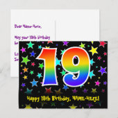 19. Geburtstag: Lustiges Sterne-Muster, Regenbogen Postkarte (Vorne/Hinten)