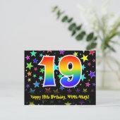 19. Geburtstag: Lustiges Sterne-Muster, Regenbogen Postkarte (Stehend Vorderseite)