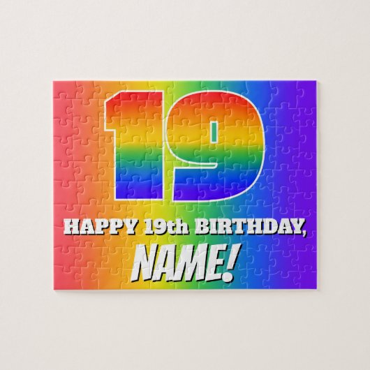 19. Geburtstag — mehrfarbiges Regenbogenmuster "19 Puzzle (Horizontal)
