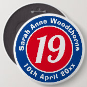19. Geburtstag mit Name, Alter und Datum Button (Vorne & Hinten)