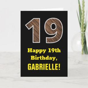 19. Geburtstag: Name, Faux-Holzmaserung Muster "19 Karte