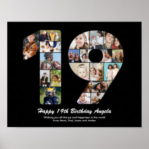 19. Geburtstag Nummer 19 Fotocollage Geschenk Poster