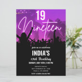 19. Geburtstag Party Rosa Neon Einladung (Stehend Vorderseite)