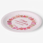19. Geburtstag Pink Roses Wirbles Herz Pappteller (Schrägansicht)