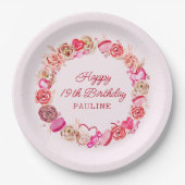 19. Geburtstag Pink Roses Wirbles Herz Pappteller (Vorderseite)