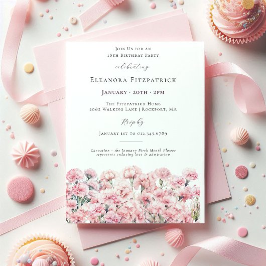 19. Geburtstag Pinke Nelke Januar-Geburtsblume Einladung