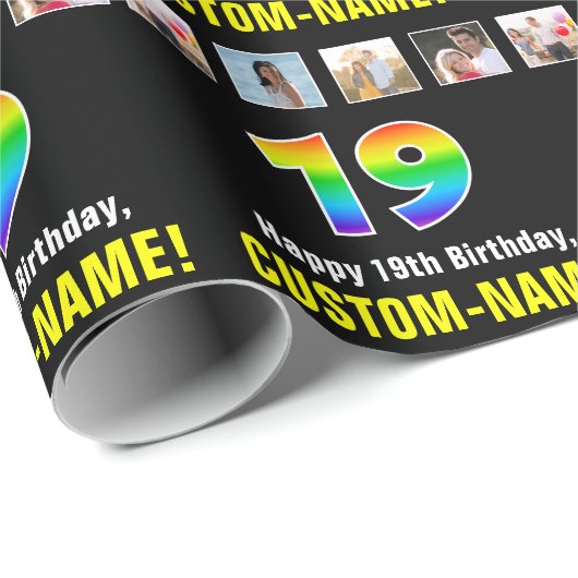 19. Geburtstag: Regenbogen "19"; benutzerdefiniert Geschenkpapier (Rolleneckpunkt)