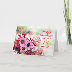 19. Geburtstag Rosa Blume hinzufügen Namenskarte Karte