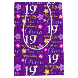 19. Geburtstag rosa lila individuelle Name Geschen Mittlere Geschenktüte
