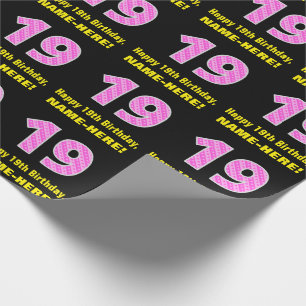 19. Geburtstag: Rosa Streifen und Herzen "19" + Na Geschenkpapier