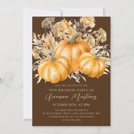 19. Geburtstag Rustic Boho Pumpkin Fall Foliage Einladung (Vorderseite)