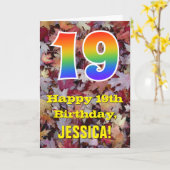 19. Geburtstag; Rustikale Herbstblätter; Regenboge Karte (Gelbe Blume)