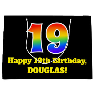 19. Geburtstag ~ Spaß, farbenfroh, lebhaft, Regenb Große Geschenktüte
