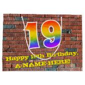 19. Geburtstag: Spaß, Graffiti-Inspiriert Regenbog Große Geschenktüte (Rückseite)