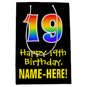 19. Geburtstag: Spaß, kühl, farbig, Regenbogen "19 Mittlere Geschenktüte