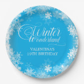 19. Geburtstag Winterwonderland Schneeflocke Blau Pappteller (Vorderseite)