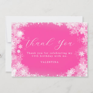 19. Geburtstag Winterwonderland Schneeflocke Rosa Dankeskarte