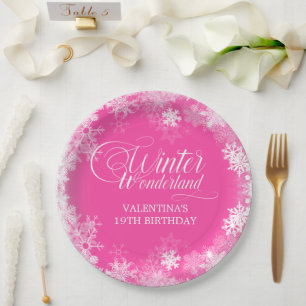 19. Geburtstag Winterwonderland Schneeflocke Rosa Pappteller