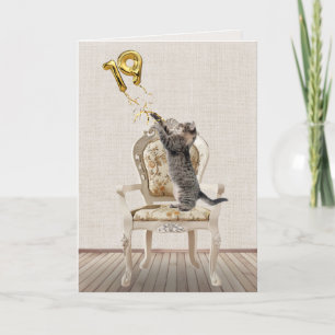 19. Geburtstagsballons und Tabby Cat Karte