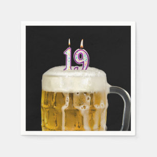 19. Geburtstagsbier auf schwarz Serviette