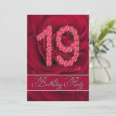 19. Geburtstagsfeier mit Rose Einladung (Stehend Vorderseite)