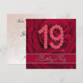 19. Geburtstagsfeier mit Rose Einladung (Vorne/Hinten)