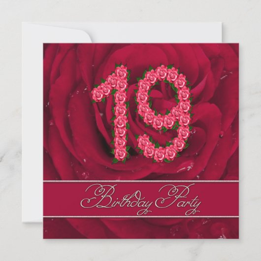 19. Geburtstagsfeier mit Rose Einladung (Vorderseite)