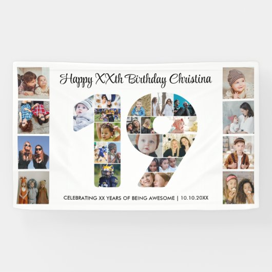 19. Geburtstagsfeier Nummer 19 Fotocollage Banner (Horizontal)