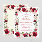 19. Geburtstagsfeier Rote Rose Pink Peony Einladun (Vorne/Hinten)