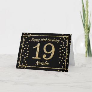 19. Geburtstagskarte Black and Gold Glitzer Confet Karte