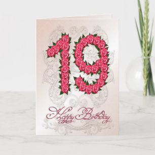 19. Geburtstagskarte mit Rose und Blätter Karte