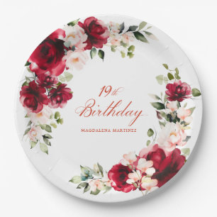 19. Geburtstagspartei Rotes Rosa Blütenblatt Benut Pappteller