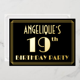 19. Geburtstagsparty: Art Deco Look "19", w/ Name Folieneinladung