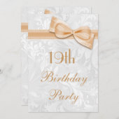 19. Geburtstagsparty Damask and Imitats Bow Einladung (Vorne/Hinten)