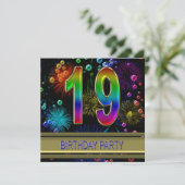 19. Geburtstagsparty Einladung mit Blasen (Stehend Vorderseite)
