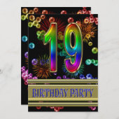 19. Geburtstagsparty Einladung mit Blasen (Vorne/Hinten)