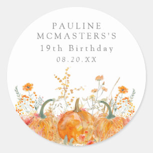 19. Geburtstagsparty Fall Pumpkin Wildblume Custom Runder Aufkleber