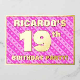 19. Geburtstagsparty — Fun Pink Hearts and Stripes Folieneinladung