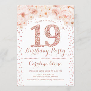 19. Geburtstagsparty - Gold aus dem Weißen Rosen Einladung