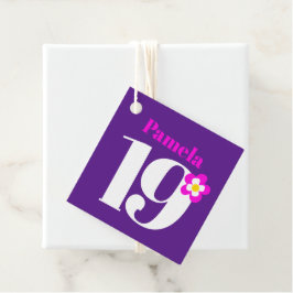 19. Geburtstagsparty Mädchen lila pinkfarben gelb Geschenkanhänger