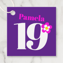 19. Geburtstagsparty Mädchen lila pinkfarben gelb  Geschenkanhänger