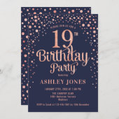 19. Geburtstagsparty - Navy & Rose Gold Einladung (Vorne/Hinten)