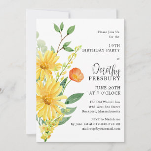 19. Geburtstagsparty Spring Yellow Floral Einladung
