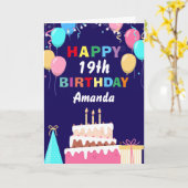 19. Happy Birthday Balloons Cake Navy Blue Karte (Gelbe Blume)