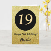 19. Happy Birthday Black and Gold Glitzer Card Karte (Gelbe Blume)
