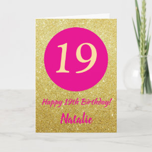 19. Happy Birthday Hot Pink und Gold Glitzer Karte