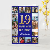 19. Happy Birthday Navy Blue & Gold Foto Collage Karte (Gelbe Blume)