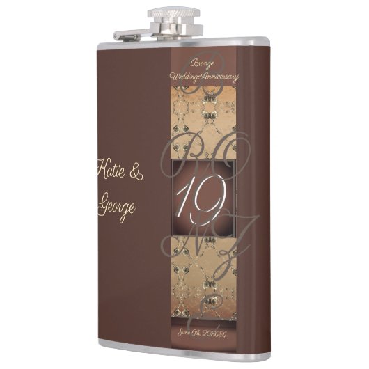 19. Hochzeitstag Dunkle Bronze Flachmann (Links)