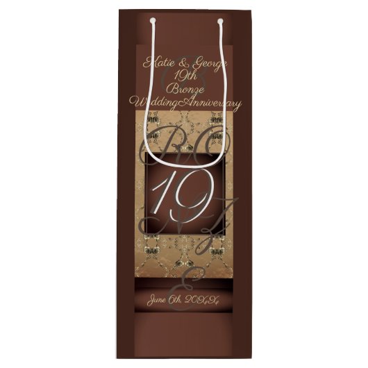 19. Hochzeitstag Dunkle Bronze Geschenktüte Für Weinflaschen (Vorderseite)